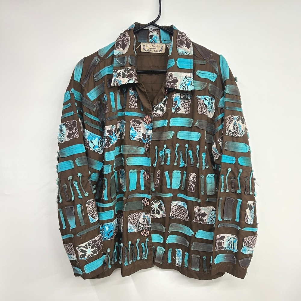 Wearable Art Quilted Patchwork Cotton Jacket Women's 1X Artsy Lagenlook Boho